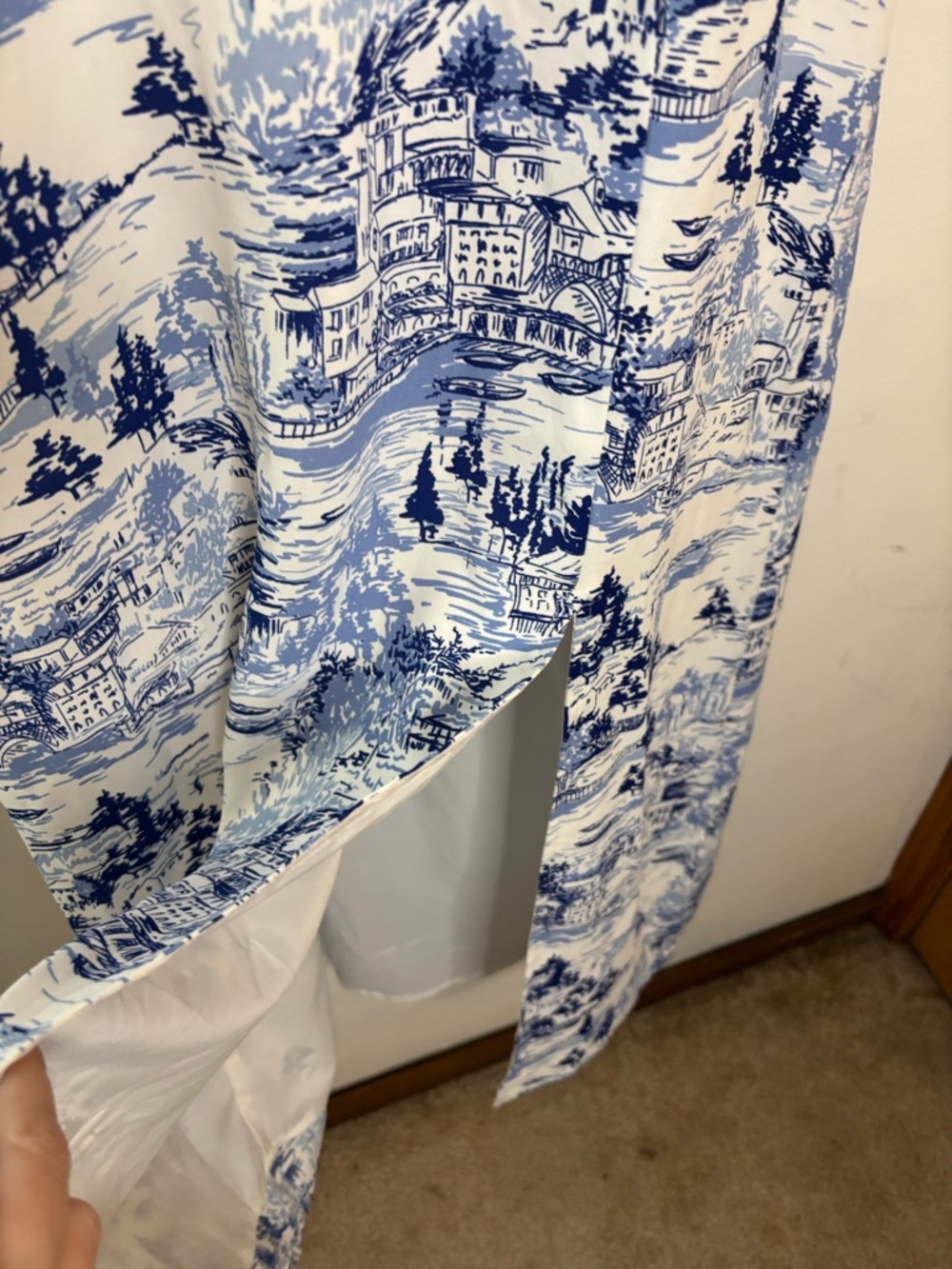 Sugarlips Francine Toile Blue & White Scenic Print Midi Dress with Side Slit - Picture 8 of 10